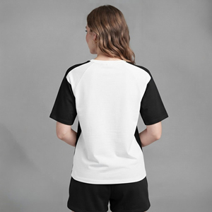 OEM Custom Premium Quality Women's Casual Short Sleeve 100% Cotton Oversized 2 Tone Baggy Fit ladies Street Wear 2 Piece <b>Set</b> - Product Image 5