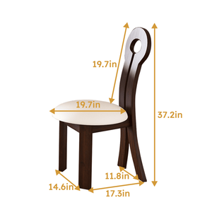 Set di 2 Sedie da Pranzo in Legno Massello con Design a Chiave e Cuscino in Pelle PU Bianca, Ideali per Cucina e Sala da Pranzo - Product Image 3