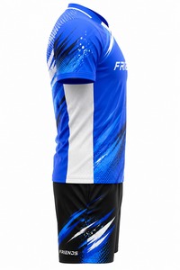Ensemble de maillots de football pour hommes, noir et bleu, sublimé, col en V, manches courtes, respirant, polyester, uniforme adulte toutes saisons avec logo personnalisé - Product Image 4