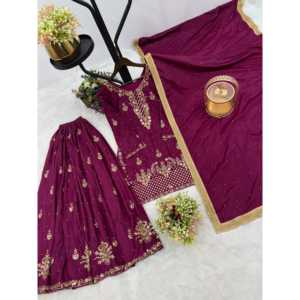 Vêtements traditionnels chinois - Haut - Bas et Dupatta avec travail de perles pour un look de soirée - Product Image 5