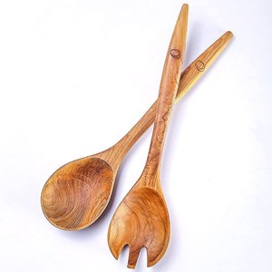 Bamboo salad spoon fork serving set reusable eco friendly utensils for salad <b>pasta</b> fruit and dining table decor - Product Image 1