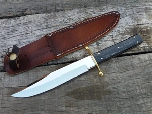 Cuchillo Bowie hecho a mano de acero D2, mango de cuerno de búfalo, funda de cuero - Product Image 3