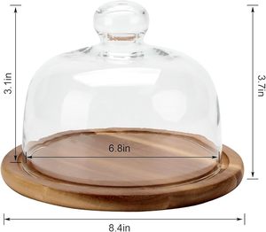Plateau décoratif en bois d'acacia pour gâteaux et cupcakes, avec dôme en verre et base, plateau de service de 6,6 pouces pour gâteaux et fruits, idéal pour la cuisine, les fêtes et les apéritifs - Product Image 3