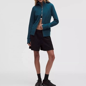 Chaqueta de forro polar con capucha y cremallera completa para mujer, color verde bosque, personalizada, de poliéster tejido, ropa deportiva para gimnasio, yoga, correr, entrenamiento, otoño - Product Image 6