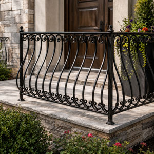 Rampe de balcon décorative en fer forgé noir pour extérieur, jardin, véranda, clôture avec motif festonné pour terrasse et patio - Product Image 3