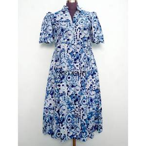 Vestido Midi de Algodón 100% Indio Estampado a Mano para Mujer, Elegante, Cómodo, de Manga Corta, con Decoración de Botones, Estilo Dulce y Natural - Product Image 3