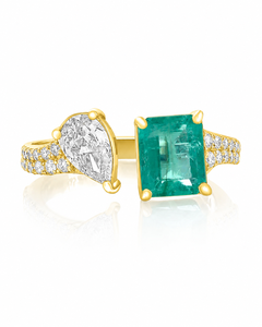 <b>Emerald</b> Cut Green Pear Moissanite Diamond Toi Et Moi <b>Ring</b> 10K 14K 18K Gold 925 935 <b>Silver</b> Fine Jewelry - Product Image 1
