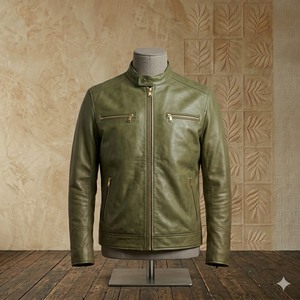 Veste en cuir d'hiver de haute qualité, logo personnalisé sur le devant, streetwear tendance avec col montant, vestes 100% cuir véritable - Product Image 1