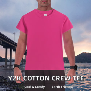 เสื้อยืดคอกลมแขนสั้นสีชมพูล้วนสำหรับผู้ชาย ทรงปกติ สไตล์ลำลอง - Product Image 4
