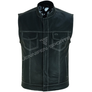 Chaleco de Motocicleta Clásico de Moda, de Cuero Genuino, Reversible, Transpirable, para Invierno, Talla 6XL para Hombre, con Forro Interior de Bandana - Product Image 1