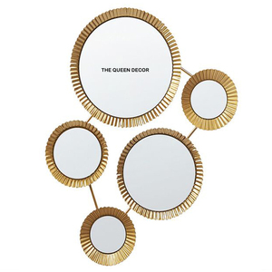 Miroir mural rond décoratif pour chambre à coucher, design industriel, miroir mural en métal, finition dorée - Product Image 6