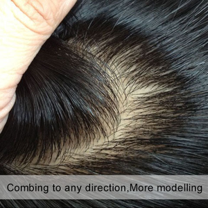 Perruque de système de cheveux humains longs en peau de poly de 0.08mm de dentelle française transparente de meilleure qualité avec section transversale au centre - Product Image 2