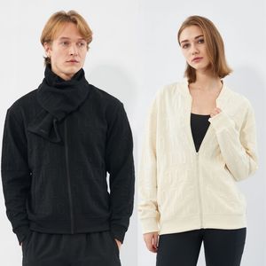 Chaqueta Bomber de punto de tela Jacquard con patrón de letras en relieve minimalista, elegante, informal, con cuello redondo, dobladillo con cremallera, transpirable Unisex - Product Image 3