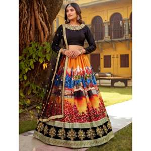 Glowing Multicolor Embroidered Silk <b>Wedding</b> Lehenga Choli - Product Image 4