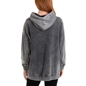 Sudadera con capucha extragrande para mujer, de invierno, con logo frontal, lavado ácido, manga larga, hombros caídos, de punto, algodón y poliéster, lavado vintage, con bolsillo - Product Image 2