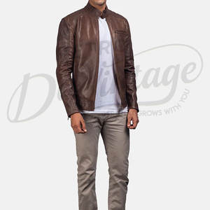 Chaqueta de Cuero Genuino Marrón Desgastado para Hombre - Chaqueta de Motero de Cuero Vacuno Auténtico Estilo Antiguo de Corte Ajustado para Hombre - Product Image 1