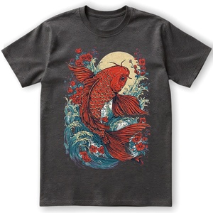 Camiseta Oversize de Manga Corta para Hombre con Estampado de Pez Koi Japonés, de Poliéster/Algodón, Estilo Urbano - Regalo Ecológico - Product Image 5