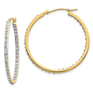 Round Diamond Hinged Hoop <b>Earrings</b> 14K Yellow Gold Women <b>Fine</b> Jewelry Classic Gift - Product Image 1