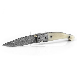 Couteau de chasse pliant artisanal en acier Damas à pointe tombante, modèle DD-FK-570, manche en os de chameau, 58-62 HRC, pour la poche et l'extérieur (EDC) - Vente chaude - Product Image 3