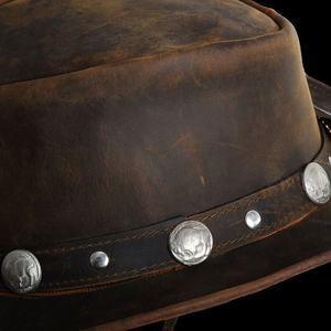 Real Leather Cowboy <b>Hats</b> <b>Western</b> Cattleman Style Light Brown Braided Band Vintage Mens Leather <b>Hats</b> Wholesale - Product Image 6