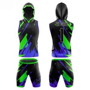 Ensemble de maillots sans manches à capuche personnalisés sublimés 7V7, imprimé géométrique violet, séchage rapide, ajusté pour adultes - Product Image 4
