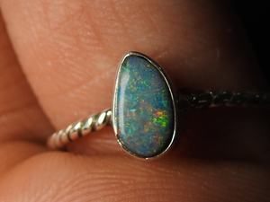 Bague en opale doublet australienne, sertie classique, argent sterling 925, taille US 7,5, cadeau de mariage pour elle, bijoux MS - Product Image 2