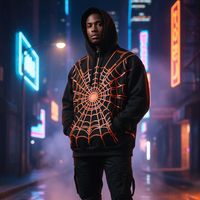 Hoodie Unisex Trendi Musim Dingin Bordir Jaring Laba-laba Cetak Digital Kustom Mewah Gaya Jalanan Regular Fit Puff