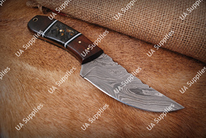 Cuchillo de Caza y Camping de Acero de Damasco Profesional de Alta Calidad con Hoja Fija, Mango de Madera de Palisandro y Cuerno de Carnero, Venta al por Mayor DIY EDC - Product Image 2