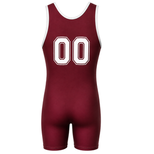 <b>Men</b> Burgundy White Sublimated <b>Wrestling</b> <b>Singlet</b> Polyester Athletic Sports Uniform Sleeveless Competition Training Match Wear - Product Image 3