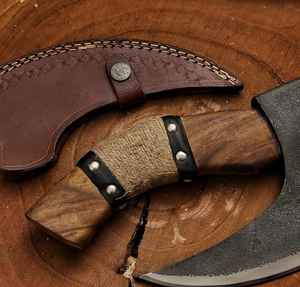 มีดตัดพิซซ่าแบบวิกิ้ง ทำมือ คุณภาพอุตสาหกรรม เหล็กกล้าคาร์บอนสูง พร้อมปลอกหนังอย่างดี ตีขึ้นรูปด้วยมือ - Product Image 2