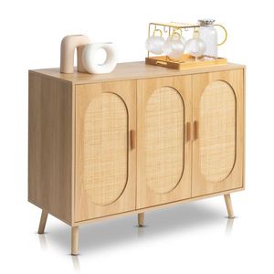 Moderno armadietto per scarpe in Rattan a 3 porte con ripiani regolabili accento mobili per soggiorno camera da letto o corridoio - Product Image 2