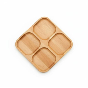 Square Wooden <b>Snack</b> <b>Tray</b> 4 Compartment Serving Board Divided Appetizer Platter Wooden Charcuterie Dish for Nuts Fruits & Treats - Product Image 1