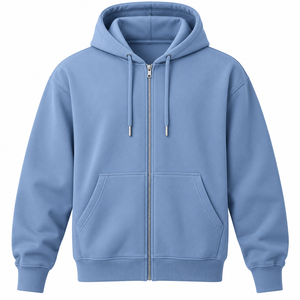 Sudadera con capucha para hombre, 350 GSM, algodón, con cremallera, corte holgado, ecológica, transpirable, forro polar, logotipo bordado personalizado - Product Image 1