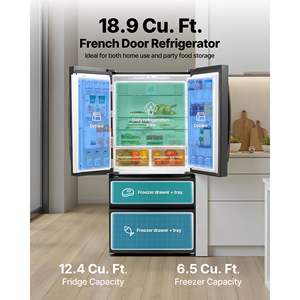 18,9 pi³ Réfrigérateur à porte française noire de 4 pieds avec écran LED, 4 roulettes, congélateur inférieur sans givre, usage domestique et commercial, modèle de comptoir - Product Image 2