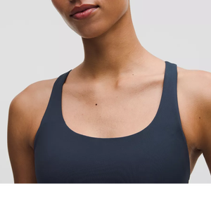 Soutien-gorge de sport en nylon pour femme, taille unique XL, maintien élevé, sans armatures, bonnets fixes, haut de yoga, logo frontal, fines bretelles pour une couverture latérale - Product Image 3