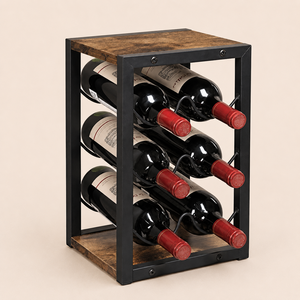 Estante para Vino de Metal y Madera Maciza, Soporte para Botellas de Vino Independiente para Cocina, Bar y Bodega, Organizador de Almacenamiento - Product Image 6