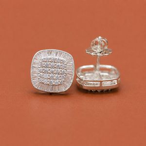S925 <b>Moissanite</b> Square Halo <b>Earring</b> with Baguette Accents and Brilliant Center Design - Product Image 4