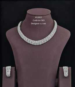 Collier et boucles d'oreilles ovales en zircon cubique bleu 11612Designer, plaqué rhodium, bijoux de mode, cadeau pour mariage ou soirée - Product Image 5