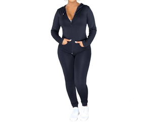 Survêtement à capuche pour femmes, grande taille, couleur unie, manches longues, fermeture éclair sur le devant avec poches latérales, tenue décontractée, style automne - Product Image 1