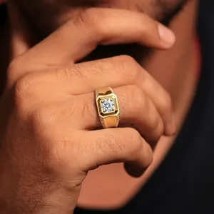 Trending Diamond <b>Rings</b> Round Solitaire <b>Mens</b> <b>Ring</b> With Accent Stone Fine yellow Diamond Jewelry From Indian Supplier - Product Image 2