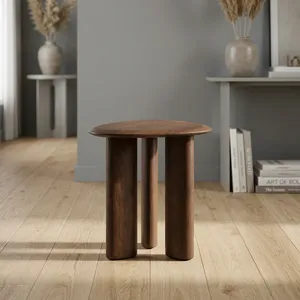 Modern Solid <b>Wood</b> Side <b>Table</b> With Sculptural Triple Column Base Handmade Round Accent End <b>Table</b> for Living Room Bedroom Decor - Product Image 3