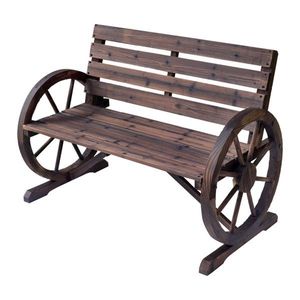 Panca Rustica da Esterno in Legno a Forma di Ruota di Carro con Schienale, Seduta per 2 Persone, per Arredamento da Giardino - Product Image 6