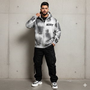 Vente en gros de sweats à capuche Zippier surdimensionnés pour hommes, de haute qualité, effet délavé soleil et délavé à l'acide, avec impression sérigraphique personnalisée et épaules tombantes - Product Image 3