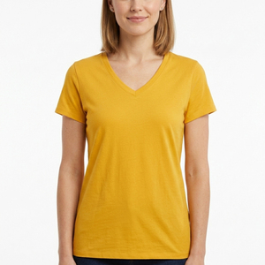 T-shirt col V blanc uni mélangé pour femme, coupe décontractée, manches courtes, classique et respirant – Prix de gros - Product Image 1