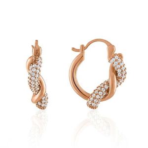 Pendientes de aro tipo huggie de oro amarillo de 14K con diamantes cultivados en laboratorio, engastados en pavé, entrelazados, pequeños y lujosos, para ella. - Product Image 2