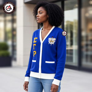 เสื้อคาร์ดิแกนอะคริลิกปักลาย Sigma Gamma Rho Sorority ทรงวีคอ ป้องกันรอยยับ สไตล์วินเทจ สำหรับผู้หญิง ใส่ในฤดูหนาว |   เสื้อคาร์ดิแกนสไตล์สั่งทำพิเศษ - Product Image 3