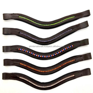 Wave Shape Empty channel padded leather horse brow band inlaid small multicolor crystals bling <b>chain</b> brow band for horses - Product Image 2