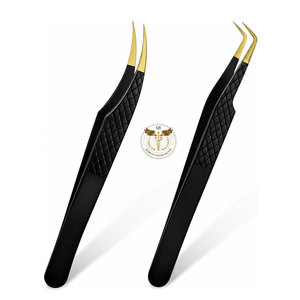 Juego de Pinzas Profesionales para Extensión de Pestañas, 2 Piezas, Color Negro y Dorado, Pinzas de Precisión para Volumen e Isolación, Logotipo Personalizado - Product Image 1