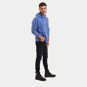 Sweat-shirt à capuche bleu pour homme, coupe classique, couleur unie, avec poche avant, en coton French Terry, décontracté, effet délavé - Product Image 4