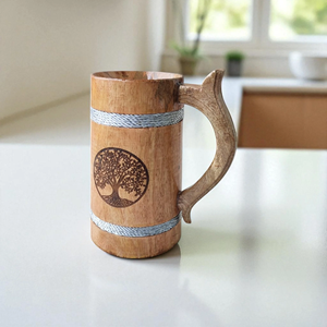 Jarra de Cerveza de Madera Estilo Americano Hecha a Mano con Asa, Logotipo Personalizado, Apta para Lavavajillas, Embalaje en Caja Blanca, Madera de Mango Natural Oscura - Product Image 5